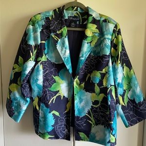 Susan Graver Jacket Size XL Lightweight Floral Print on Navy